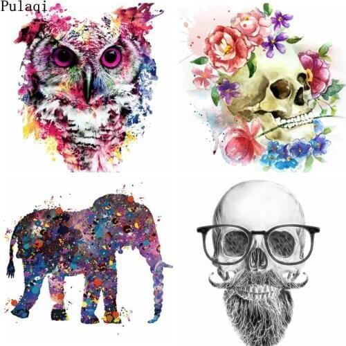 Pulaqi DIY Motorcycle Skull Iron on Transfer Patches Stripes for Clothes Heat Transfer Vinyl Thermal Applique Sticker on Clothes