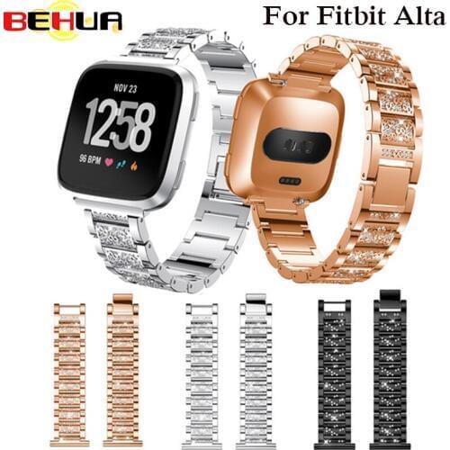 Crystal Stainless Steel Watch Band For Fitbit versa Replacement Metal Bracelet Adjustable wrist Bands with Rhinestone watchband