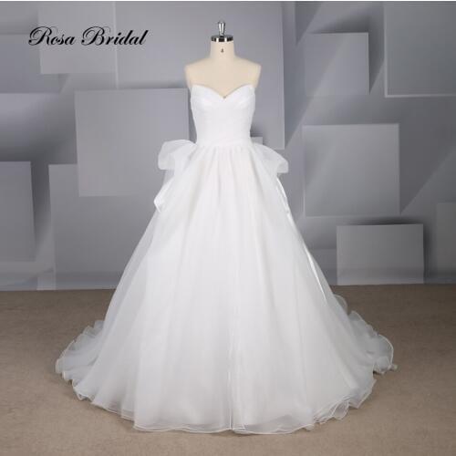 Rosabridal A-line wedding dress Simple sweetheart collar strapless tube top pleated seersucker bridal gown with court train