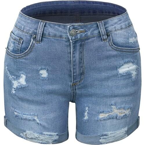 Quanss Skinny Sexy Hole Denim Shorts Female Summer Streetwear Casual Blue Short Jeans Women Fashion High Waist Hot Pant