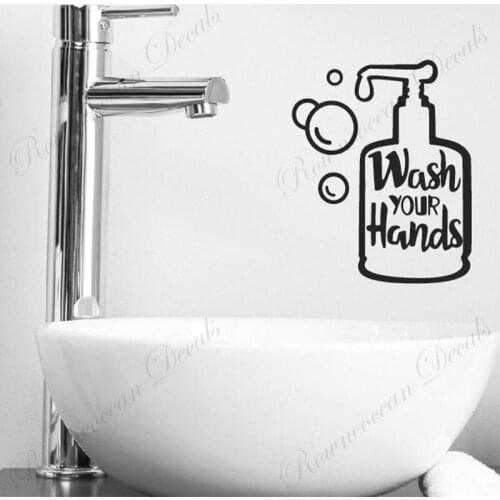 Wash You Hands Bathroom Sign Washroom Hand Soap Wall Decals Vinyl Art Home Decoration Sticker Clean Hands Murals Removable 4826