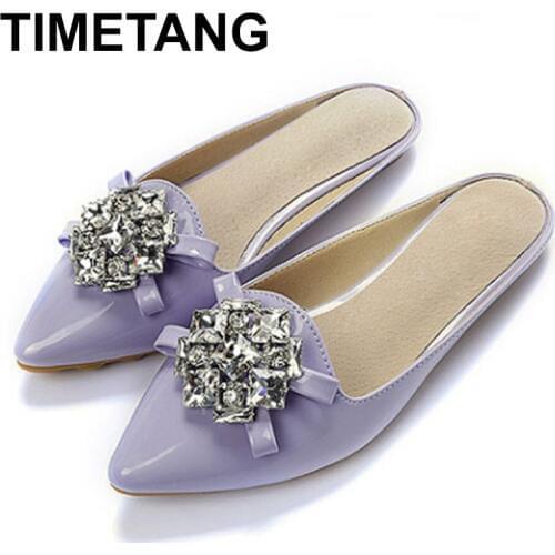 TIMETANG Ladys Patent Leather Crystal Spike Sandalias Kvoll Closed Toe Flip-Flops Big True Size 34-43 Womens Spongy Sole