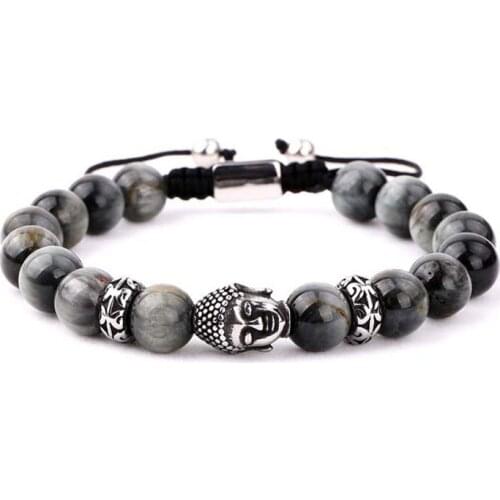 High Quality Natural Stone Eagle Beads Bracelets Stainless Steel Buddha Lion Head Charm Beaded Adjustable Bracelet Men