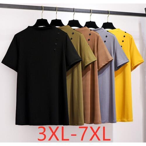 New 2021 summer plus size tops for women large loose casual short sleeve black yellow gray button T-shirt 3XL 4XL 5XL 6XL 7XL