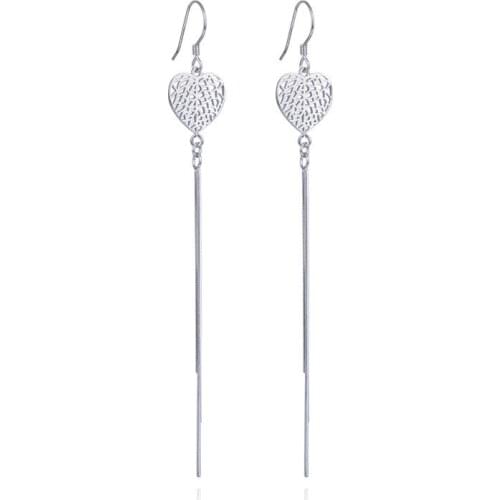 YJAR001973 New Fashion Accessories S925 Sterling Silver Dangle Earrings Women Long Tasseled Eardrop Simple Love Jewelry