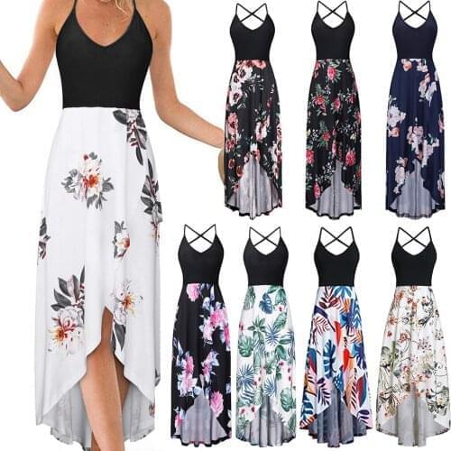 Faldas Largas Sleeveless Halter Backless Fashion European and American V-neck Patchwork Print Dress Street Hipster Summer 2021