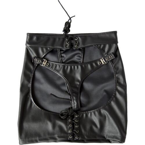 Women Sexy Erotic Lingerie PVC Pencil Mini Skirt Black Faux Leather Open Hip Spanking Skirt Sex Exotic Pants