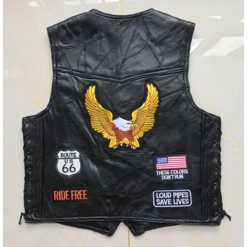 Men Waistcoat Sheep Genuine Leather Vest Embroidery Fashion Man Motorcycle Clothes Jacket Letter Sleeveless Jacket Coat Clothing