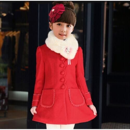 Winter Girls Woolen Coat 2020 New Baby Winter Jacket Toddleroutwear Children Clothing Red Bowtie Warm New Windbreaker Coats