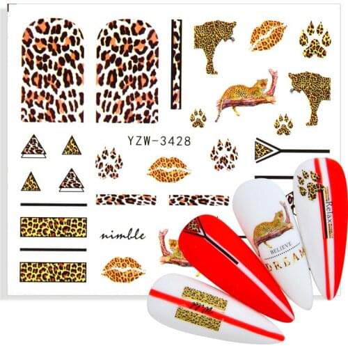 1 Sheet Sexy Leopard Lips Stickers For Nails Water Transfer Sliders Cool Lady Stickers For Manicure Cartoon Rose DIY Decor Tip