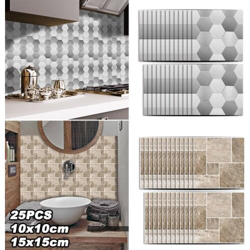 25PCS/Set Silver Hexagon Restaurant Refurbished Waterproof Wall Tile Sticker Decorative Bathroom Sticker