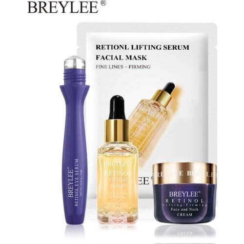 BREYLEE Retinol Series Anti Aging Firming Face Mask Facial Eye Cream Serum Remove Fine LinesWrinklesTightenSkinCare Essence 4pcs