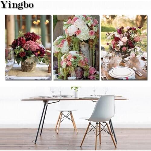 5d DIY Diamond Painting Gorgeous Flower 3 pcs Full Square round Diamond Embroidery Rhinestone Mosaic Painting kitchen decoration