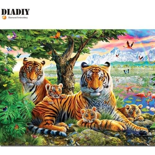 Diamond Painting Cross Stitch Scenery Tiger Diamond Mosaic,Full Round Diamond Embroidery Animals Tiger Picture Of Rhinestones