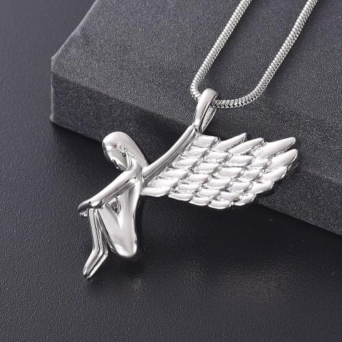 Angel with Flying Wings Cremation Memorial Jewelry Unique Design Stainless Steel Keepsake Pendant Necklace for Funeral Gift