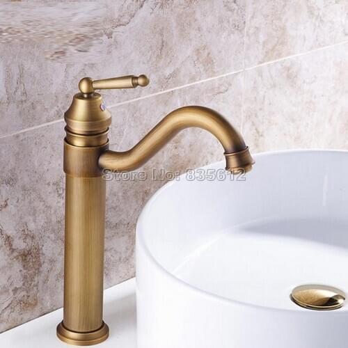 Antique Brass Swivel Spout Kitchen Sink Water tap / Single Handle Basin Faucet Deck Mounted Single Hole Wnf215