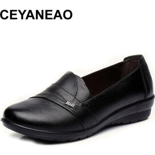 CEYANEAOLoafers without lace flat shoes women real leather flat shoes size 35-41round toe solid black shoes woman sapatos femino