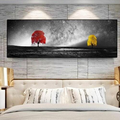 Black and White Wall Art Yellow and Red Tree Landscape Posters Prints Panorama Scandinavian Canvas Painting Home Decor Cuadros