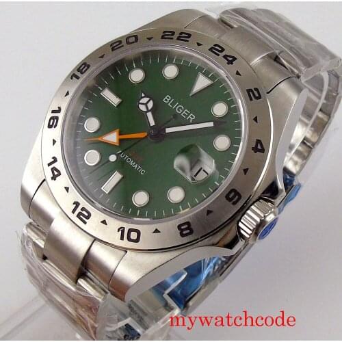 43mm Bliger Mechanical Automatic Men Watch Sapphire Glass GMT Calendar Mental Band Stainless STeel Case