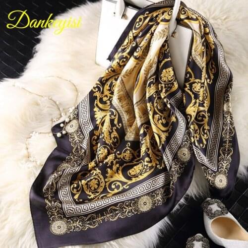 [DANKEYISI] Brand Designer Summer Scarves Women 100% Silk Scarf Luxury Brand Scarves Shawl Hijab Big Square Scarves 90*90cm