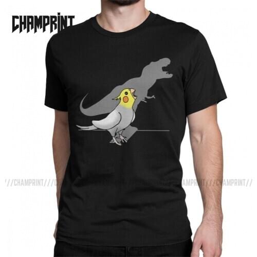 Dinosaur Shadow Cockatiel Mens T Shirts Parrot Bird Pet Animal Crazy Tee Shirt Short Sleeve T-Shirts 100% Cotton Summer Clothes