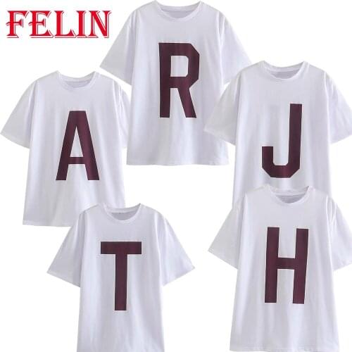 Za Womens T-Shirts A-Z Letter Print Cotton White T-Shirts Female Short Sleeve Oversized Casual Tees Streetwear Chic Mujer Tops