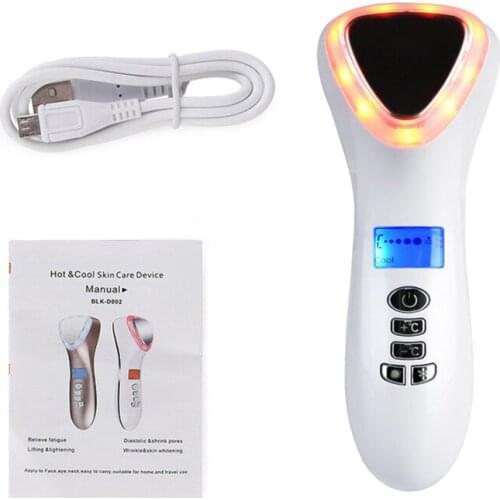 Hot Cold Hammer Ultrasonic Cryotherapy Facial Lifting Massager LED Face Beauty Massager Spa Ion Beauty Instrument