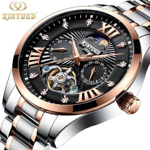 KINYUED brand Swiss diamond drill fully automatic hollowed Tourbillon luminous mechanical watch for men