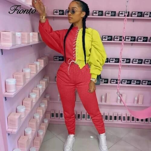 Two Piece Women Set Sport Casual Outfit Fall Clothes for Women Sweatshirt Crop Top Sweatpants Set Women Sweat Suit Set Tracksuit