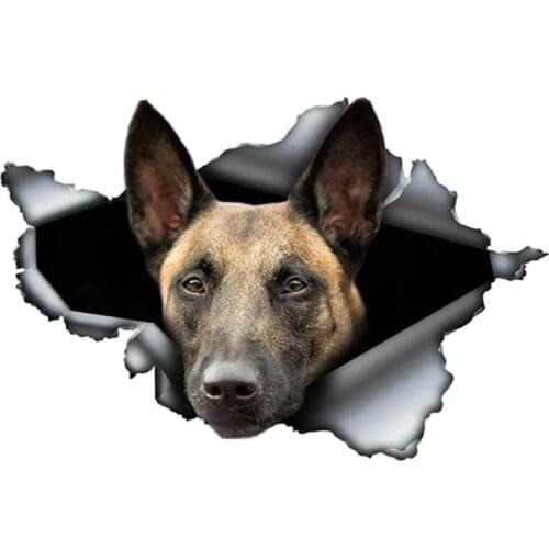 Creative Animal Belgian Malinois Car Sticker Torn Metal Decal Stickers Waterproof Belgian Shepherd Pet Dog 3D Decals 13*9cm