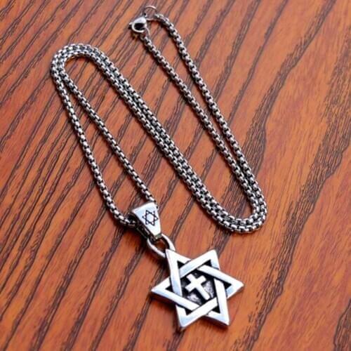 Steel Star Cross Pendant & Necklace Gold Color Women/Men Chain Israel Jewish Jewelry For Men
