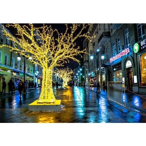 Laeacco Town Gold Tree Street Party Square Night Scenic Photography Backgrounds Photographic Backdrops Photocall Photo Studio