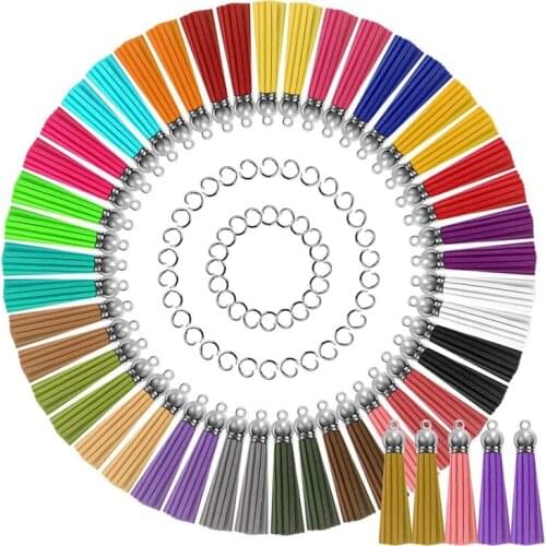 Tassels for Jewelry Making, 50Pcs PU Leather Tassel Keychain Charms Bulk with 50Pcs Jump Rings for Jewelry Making