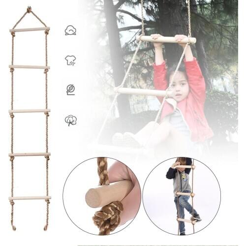 Climbing Rope Ladder for Kids(69") 5 Wooden Steps Playground Climbing Game Swing Rope