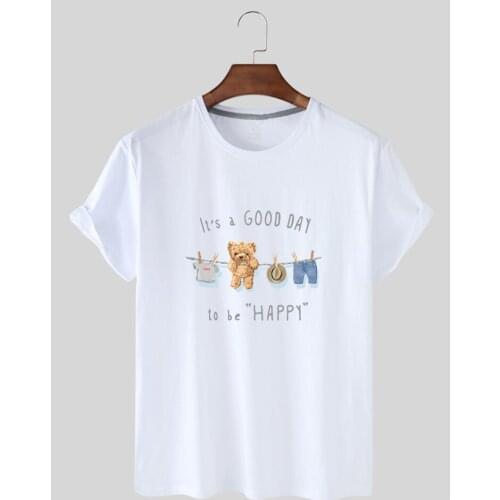 Summer Womens T-shirts Personality Cute Bear Print T-shirts Graphic T-shirts Leisure Harajuku Jacket Short Sleeves T-shirtWomen