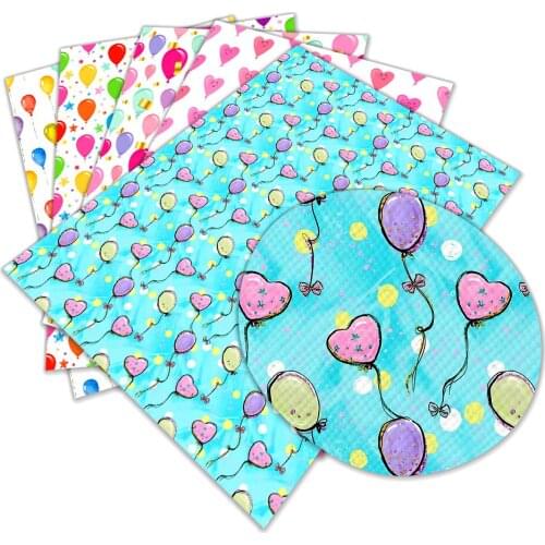Balloon Theme Faux Leather Sheets Printed PU Synthetic Leather Fabric For DIY Hair Bow Bags Shoes Crafts Material 22x30cm