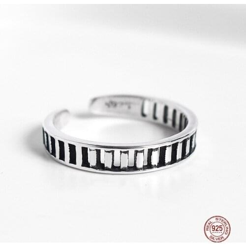 LKO Personality Vintage Trapezoid Rings 925 Sterling Silver Hip Hop Punk Gothic Style Fashion For Women Adjustable Opening Rings