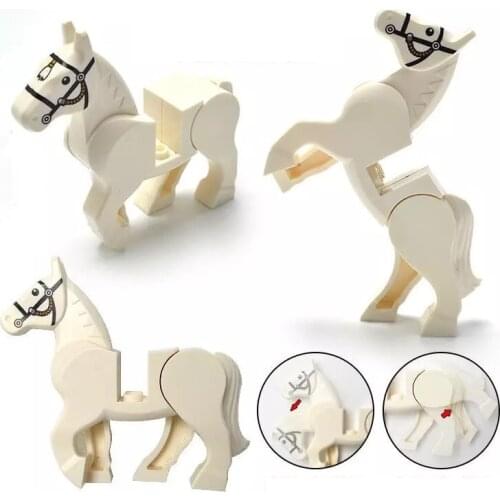 [MOC Hub] White Horse Animals Building Blocks Brick Horse Crocodile Gorilla Tiger Kids Toys Animal Lockings Figures Assemble