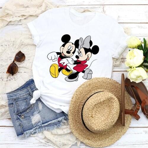 Fashion New Women T Shirt Short Sleeve Mickey Mouse Printed Disney Tshirts LOVE Couple Cute Tshirts Streetwear Tops