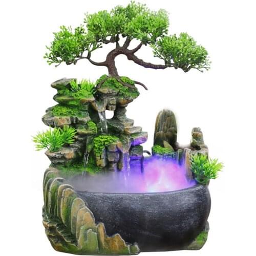 Desktop Flowing Water Waterfall Fountain with Color Changing Light Spray, Wealth Feng Shui Indoor Home Office Tabletop Ornaments