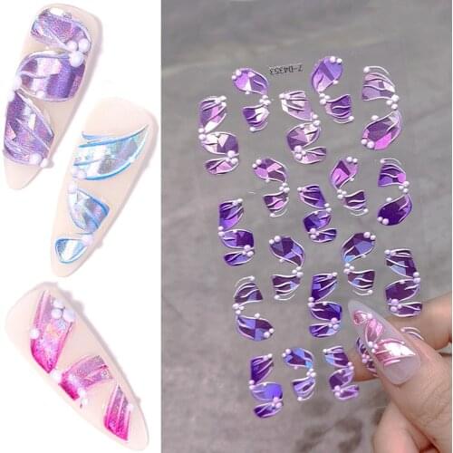 1PC Holographics 3D Ribbon Bow Nail Art Stickers Adhesive Sliders Colorful DIY Self Adhesive Decals Foils Wraps Decoration