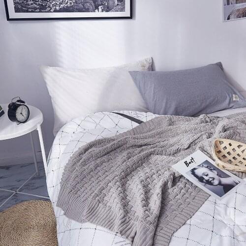 Sofa Blankets American Style Gray Thick Needle Knitting Blanket Line Travel Cover Photo Props Shawl Knee Throw 120x170cm