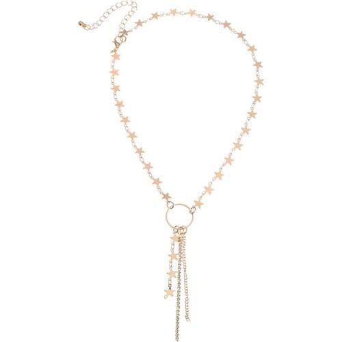 Gold Color Chain Crystal Tassel Star Choker Necklace for Women Boho Chocker Necklace Pendants On Neck collier femme Jewelry Gift