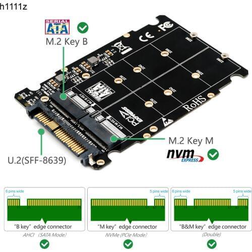 M.2 SSD to U.2 Adapter 2in1 M.2 NVMe and SATA-Bus NGFF SSD to PCI-e U.2 SFF-8639 Adapter PCIe M2 Converter for Desktop Computers