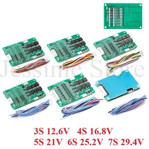 3S 4S 5S 6S 7S 15A Limit 20A 18650 Lion Lithium Battery Protection Board Modul 12.6V 16.8V 21V 25.2V 29.4V Cell PCB BMS Heatsink