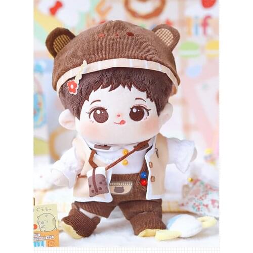 6PCS Set 20cm Plush Doll Clothes Coat Shirt Overalls Shoes Hat Bag Baby Dolls Accessories Outfit For Idol Dolls Toys Plushies