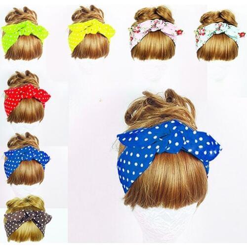 Womens Fashion Knotted Bow Polka Dot Floral Headband Hair Band Head Wrap Turban