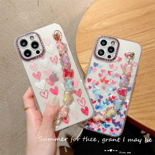 Transparent Love Chain Wristband Phone Case For iphone 12 11 Pro Max X Xr Xs Max 6 6s 7 8 Plus Bracelet Shockproof Back Cover
