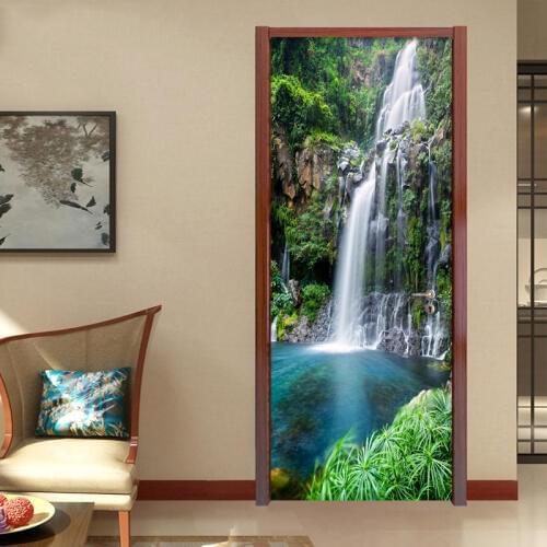 PVC Self Adhesive Waterproof 3D Stereo Waterfalls Wallpaper Living Room Bedroom Chinese Style Photo Wall Door Sticker Home Decor