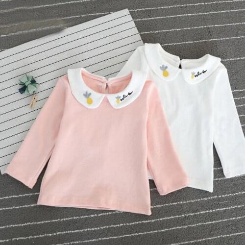 Soft breathable Pineapple embroidery shirt for girls petal collar bottom shirt kids blouse for children tops jackets outwear